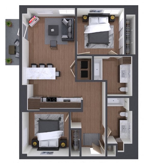 Floor plan for 2 beds, 2 baths, 918 sqft